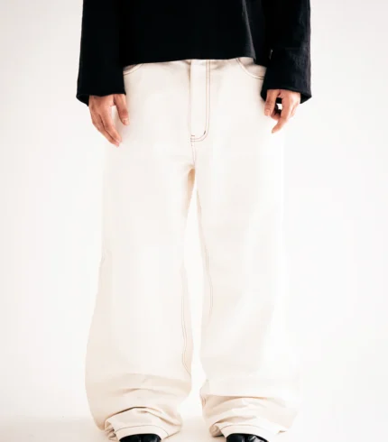 Cream White Wide Leg Denim