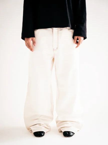 Cream White Wide Leg Denim