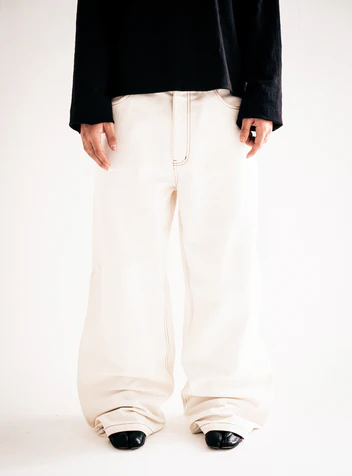 Cream White Wide Leg Denim