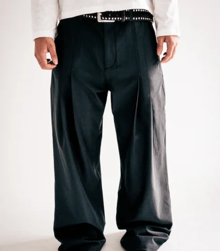 Black Double Pleated Wide Leg Trousers