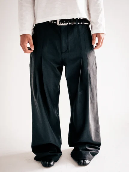 Black Double Pleated Wide Leg Trousers